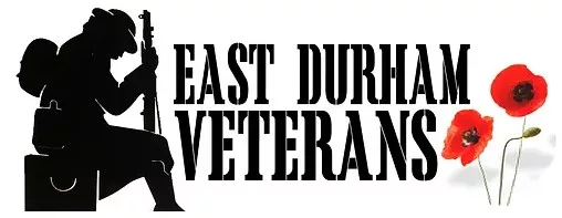 East Durham Veterans Trust logo - silhouette of a soldier and image of red poppies with black text